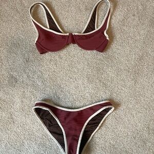 Acacia Swimwear Burgundy and White Bikini
